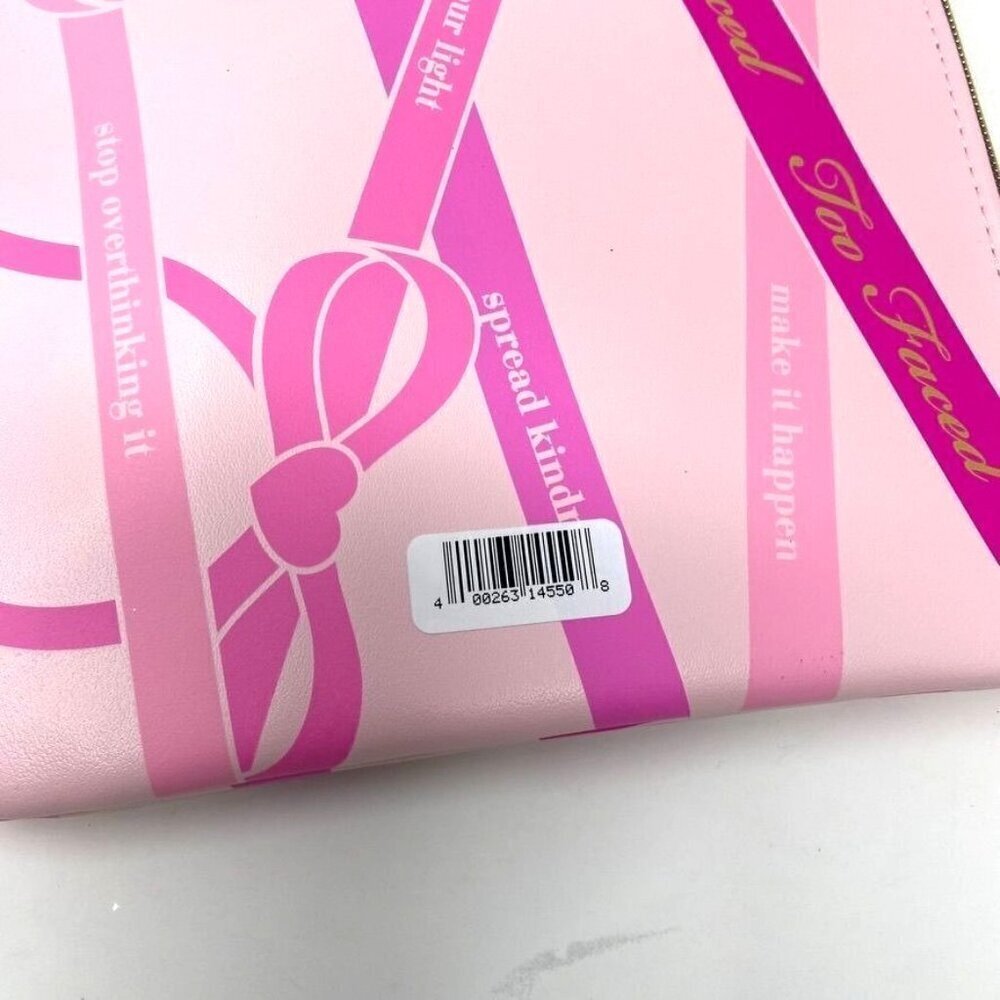 Too Faced Cosmetic Envelope Bag Zip Top Vacation Travel Pink Bows - Picture 3 of 4